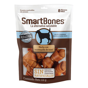 SmartBones Premios Masticables Naturales con Forma de Hueso Mini Receta Mantequilla de Maní para Perro, 112 g