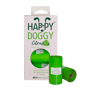Happy Doggy Bolsas Compostables con Aroma Cítrico para Desechos para Perro, 120 Bolsas