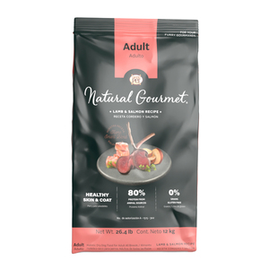 Natural Gourmet Alimento Natural Piel y Pelo Saludables para Perro Adulto Receta Cordero y Salmón, 12 kg