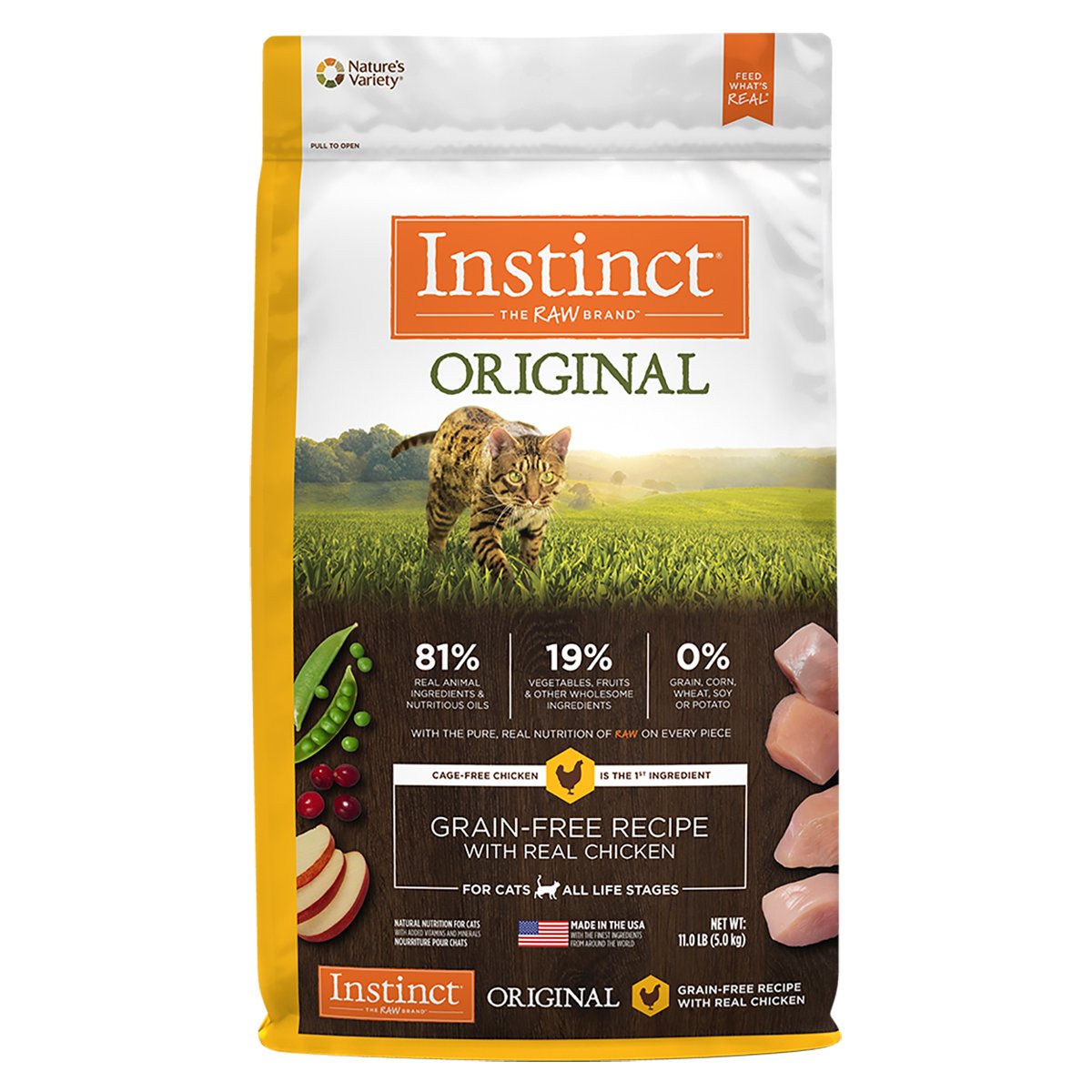 Instinct Original Libre de Granos Alimento Natural para Gato Todas las Edades Receta Pollo, 5 kg