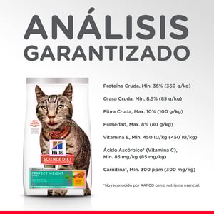Hill's Science Diet Perfect Weight Alimento de Control de Peso para Gato Adulto Receta Pollo, 6.8 kg
