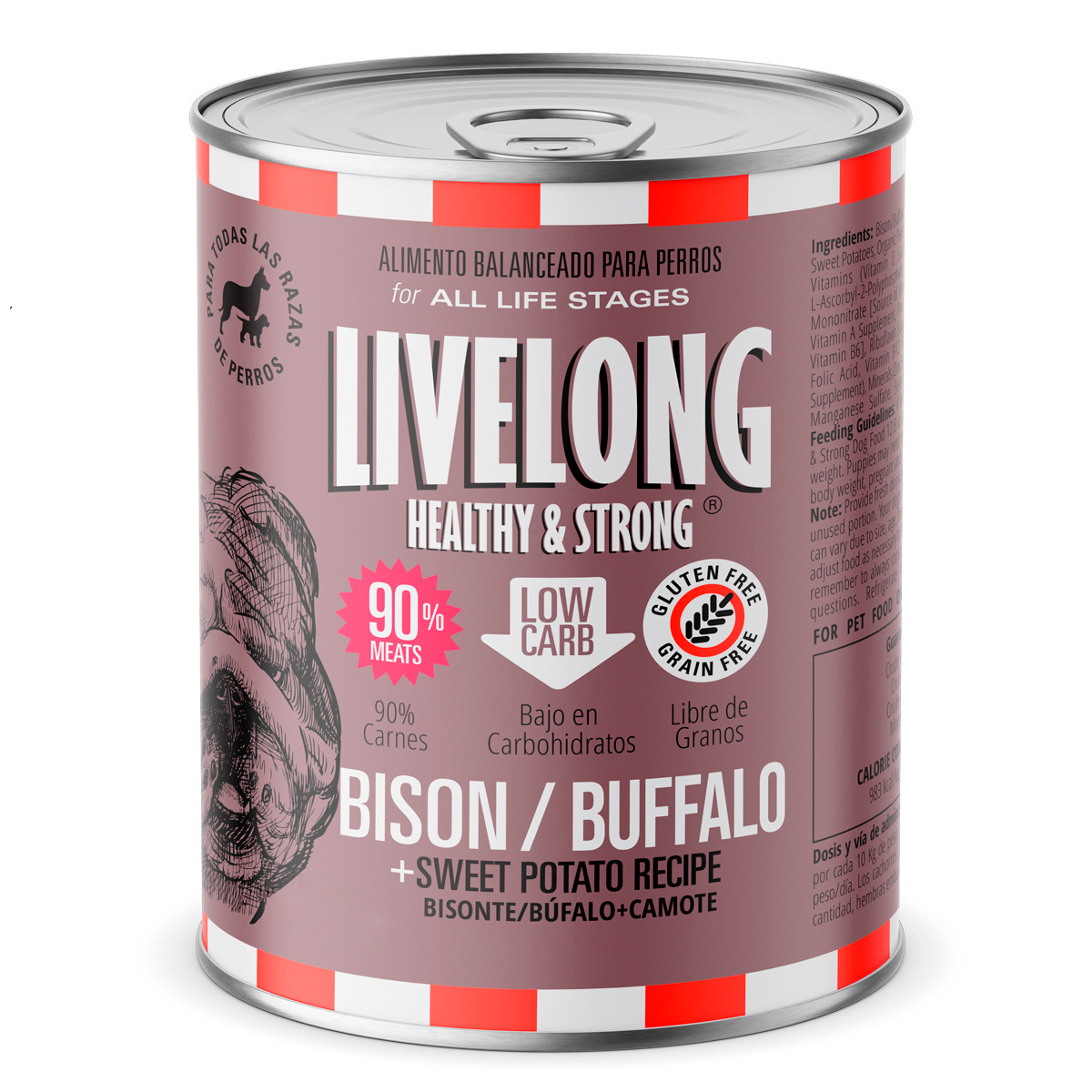 Livelong Healthy & Strong Alimento Natural Húmedo para Perro Todas las Edades Receta Bisonte/Camote, 354 g