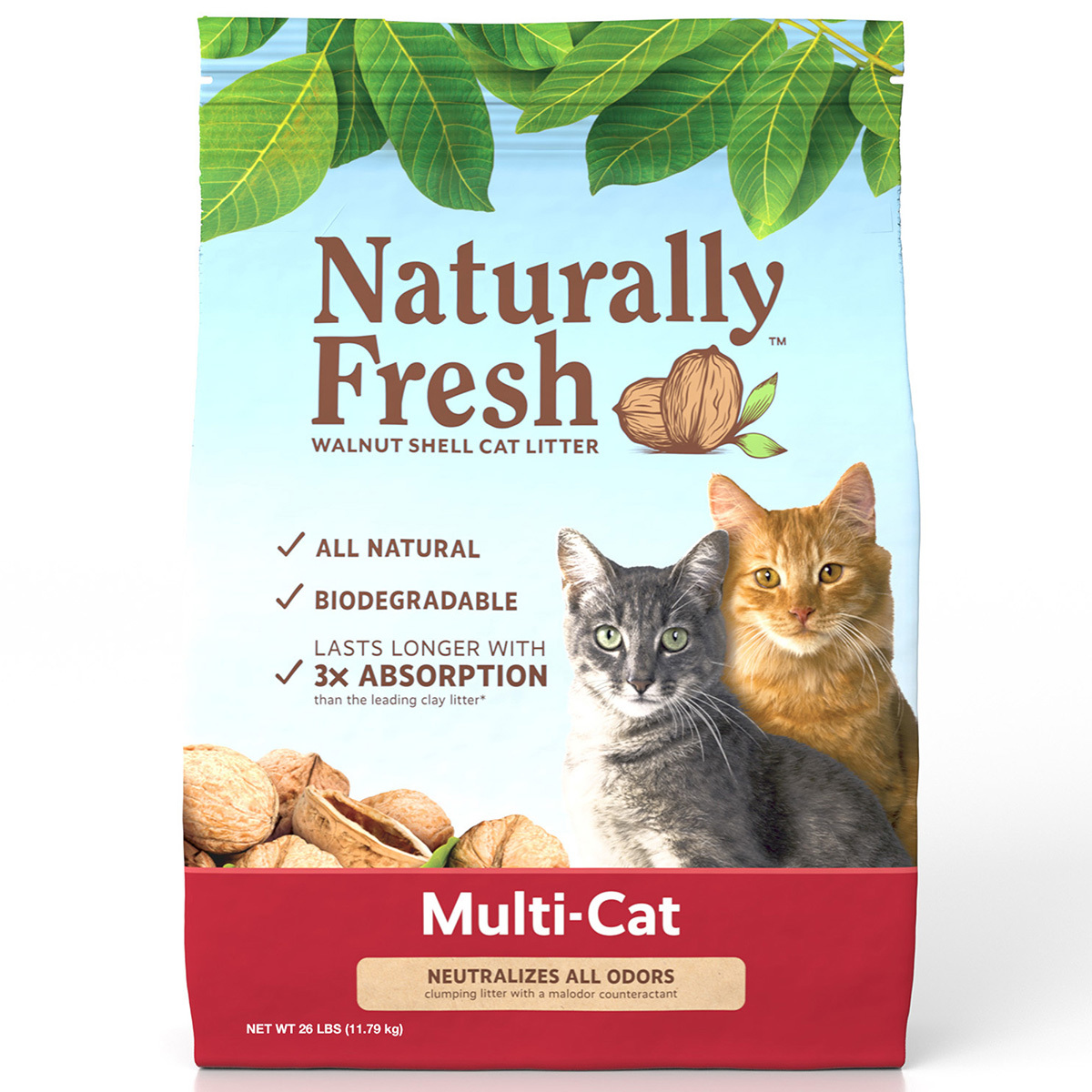 Naturally Fresh Arena Natural Aglutinante sin Esencia para Hogares Multi-Gato, 11.7 kg