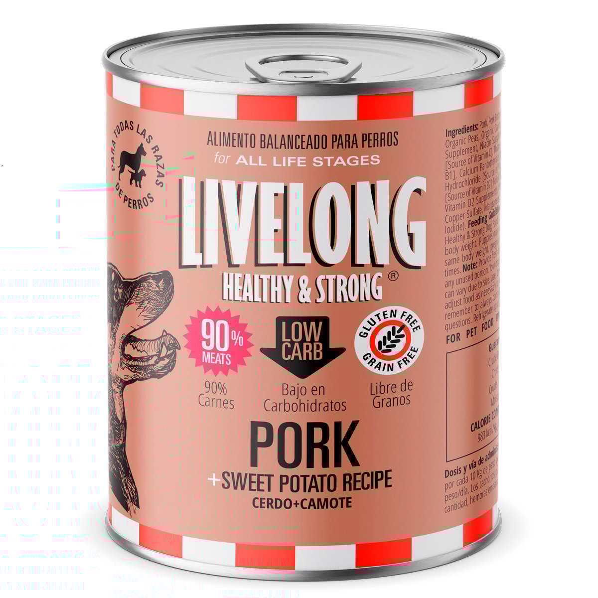 Livelong Healthy & Strong Alimento Natural Húmedo para Perro Todas las Edades Receta Cerdo, 354 g