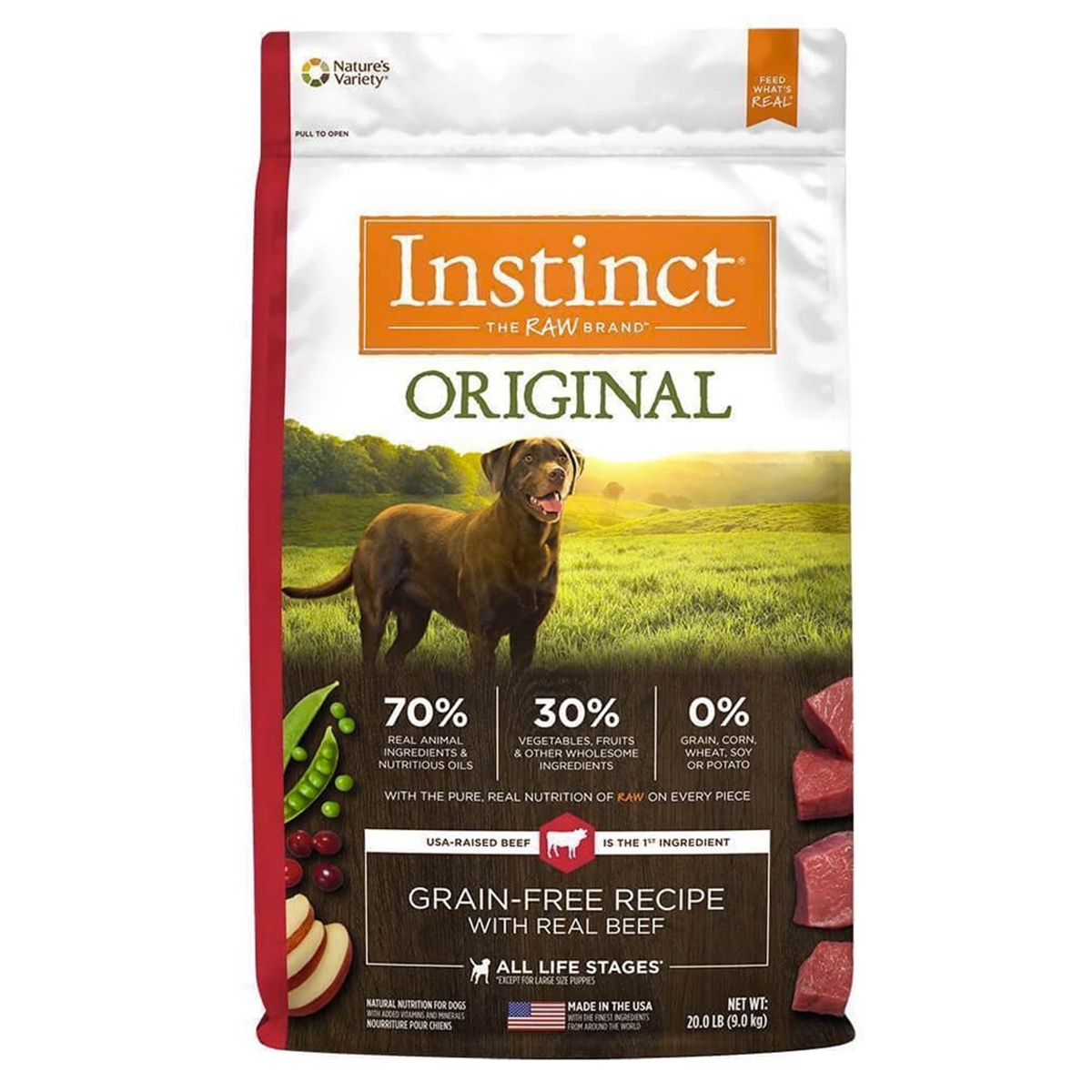 Instinct Original Libre de Granos Alimento Natural para Perro Todas las Edades Receta Res, 9 kg