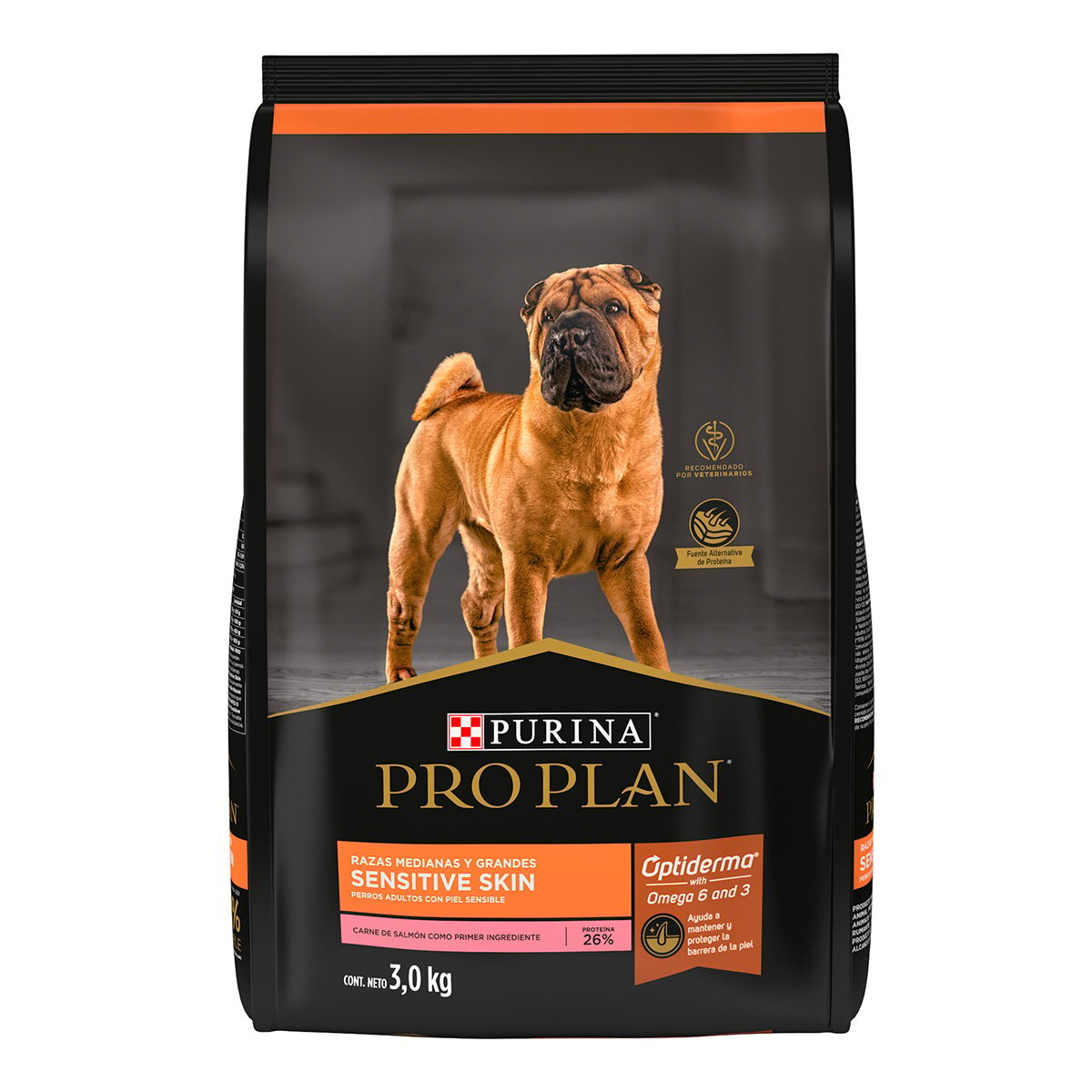 Pro Plan Sensitive Skin Optiderma Alimento para Perro Adulto Raza Mediana / Grande Receta Salmón, 3 kg