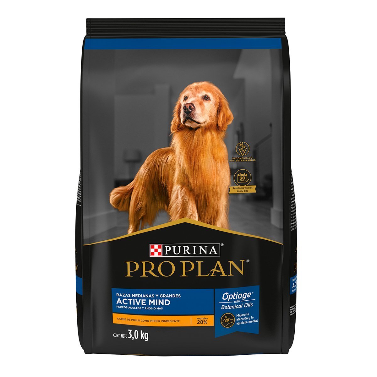 Pro Plan Active Mind Optiage Alimento Perro Senior Raza Mediana / Grande  Receta Pollo, 3 kg