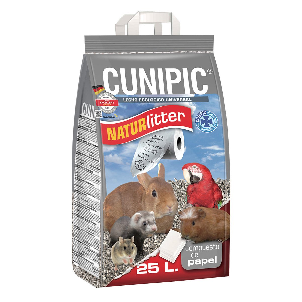 Cunipic Naturlitter Sustrato de Papel Orgánico Tipo Pellet para Pequeñas Mascotas, 25 L