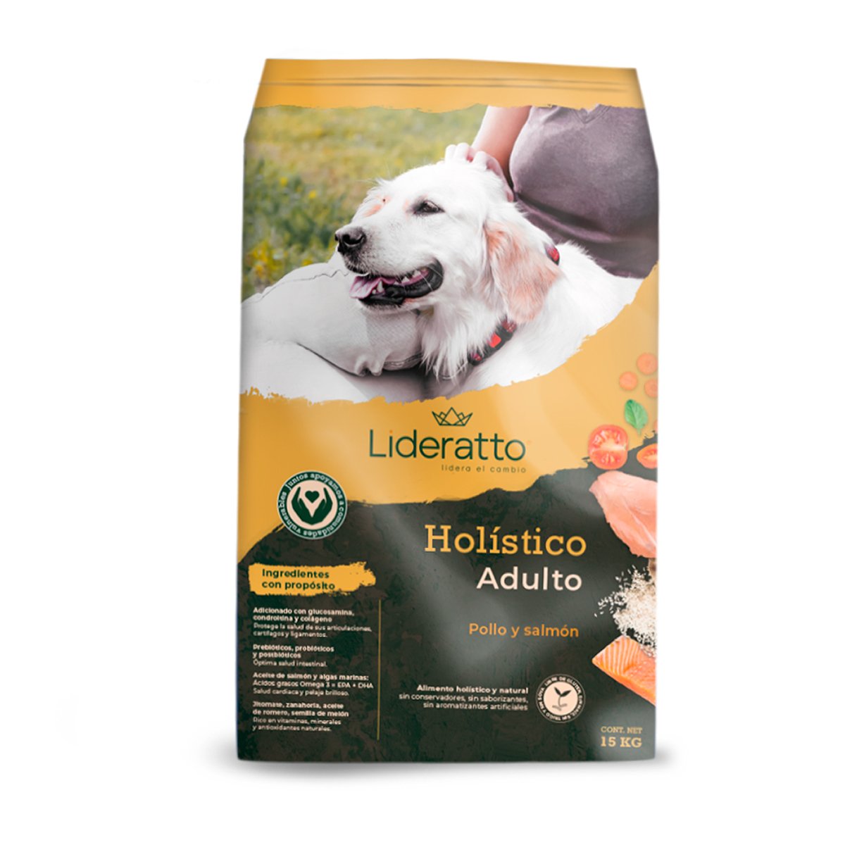 Lideratto Alimento Natural para Perro Adulto Raza Mediana / Grande Receta Pollo y Salmón, 15 kg