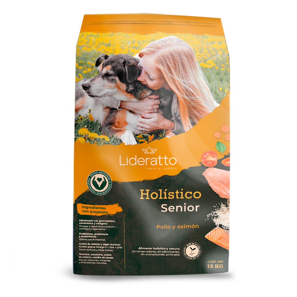 Lideratto Alimento Natural para Perro Senior Raza Mediana / Grande Receta Pollo y Salmón, 15 kg