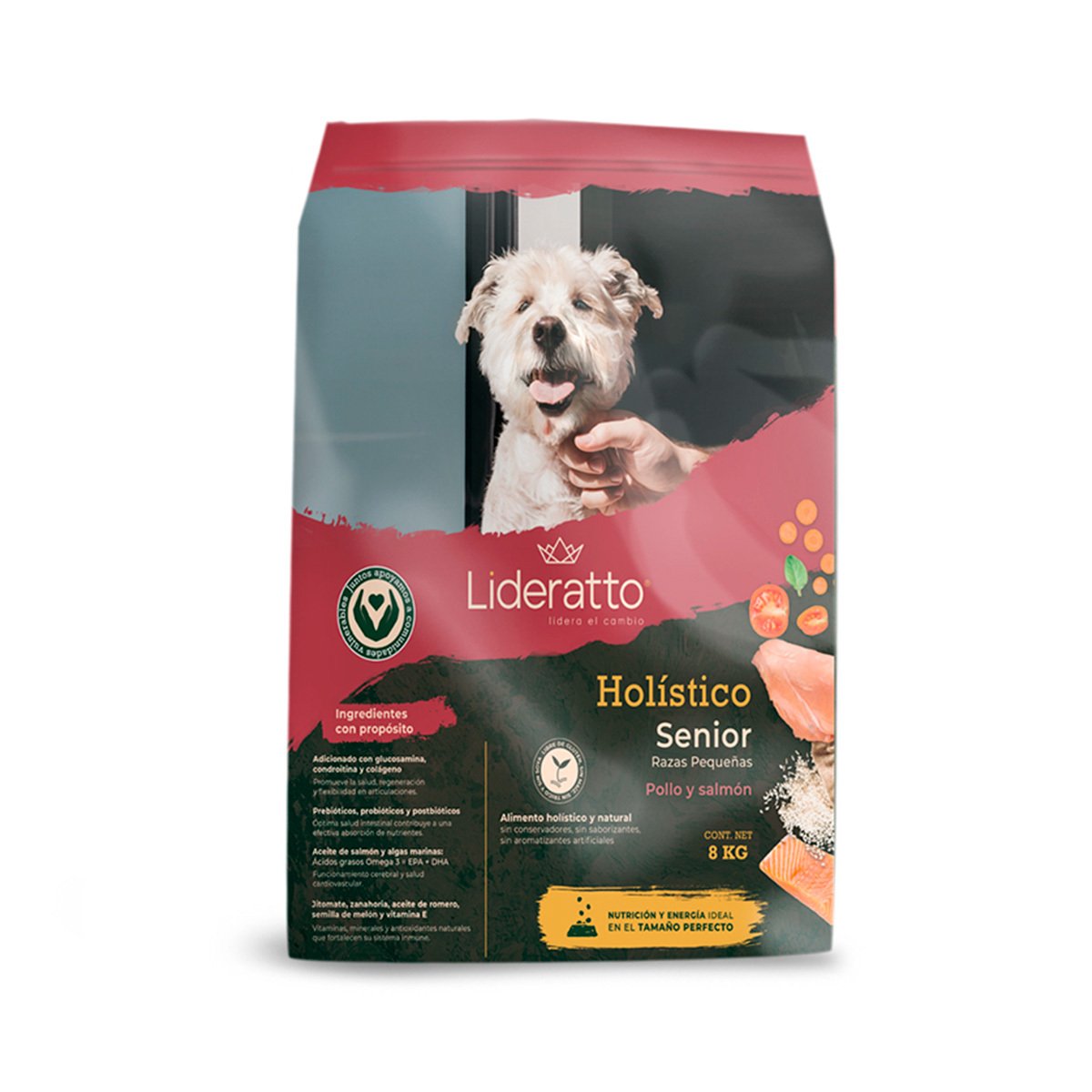 Lideratto Alimento Natural para Perro Senior Raza Pequeña Receta Pollo y Salmón, 8 kg