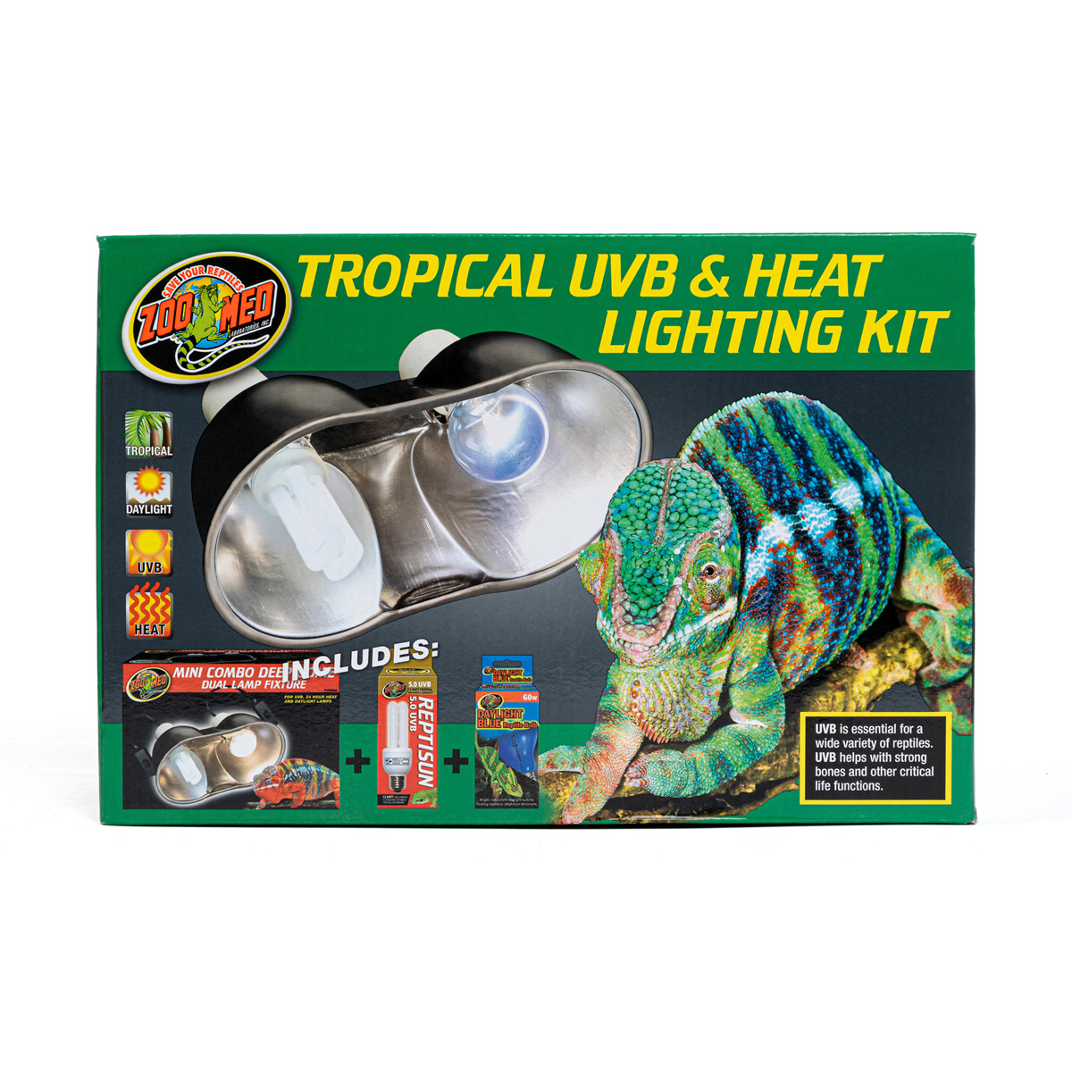 Zoo Med Paquete de Foco Tropical Uvb 5.0 & Lámpara Calefactora, 60 Watts
