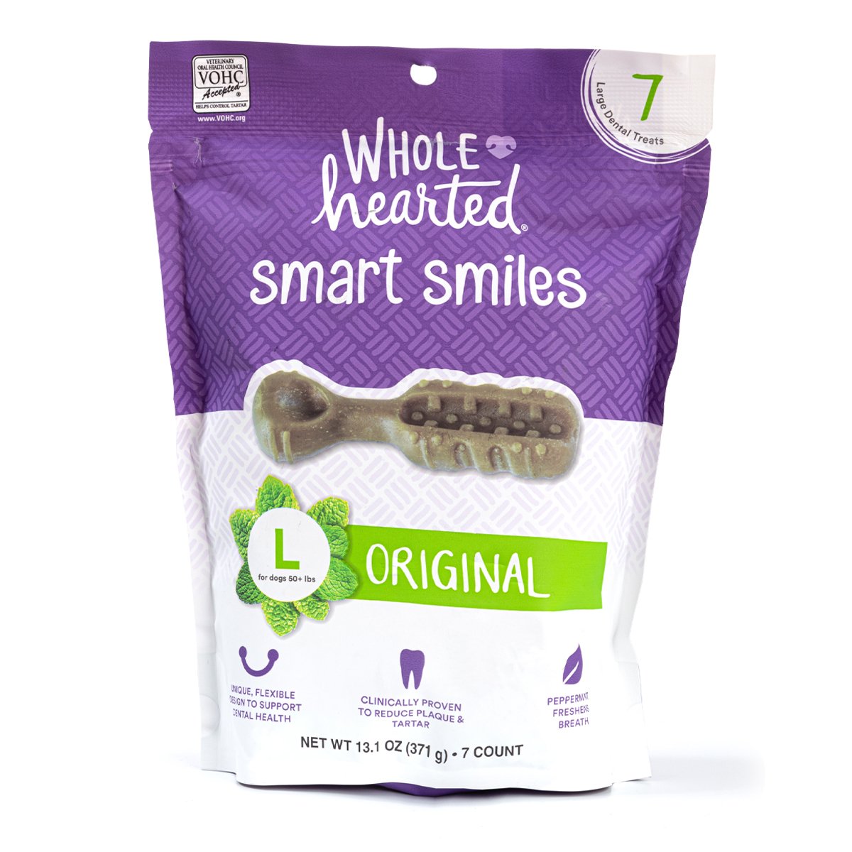 WholeHearted Smart Smiles Premios Dentales Receta Original Tamaño Grande para Perro, 7 Piezas
