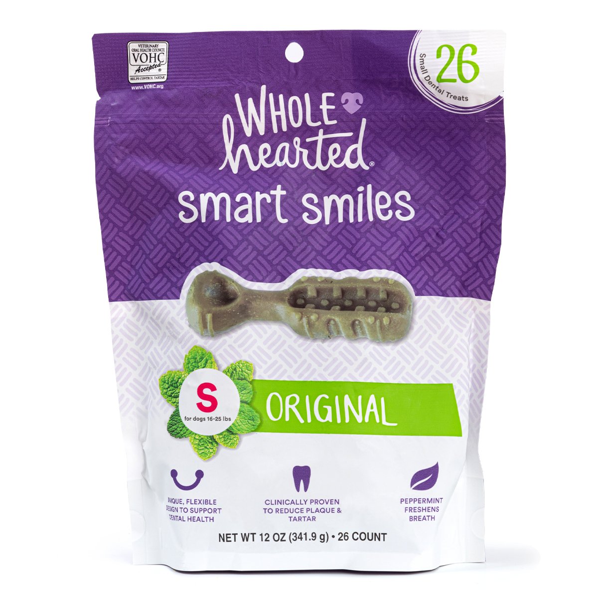 WholeHearted Smart Smiles Premios Dentales Receta Original Tamaño Chico para Perro, 28 Piezas