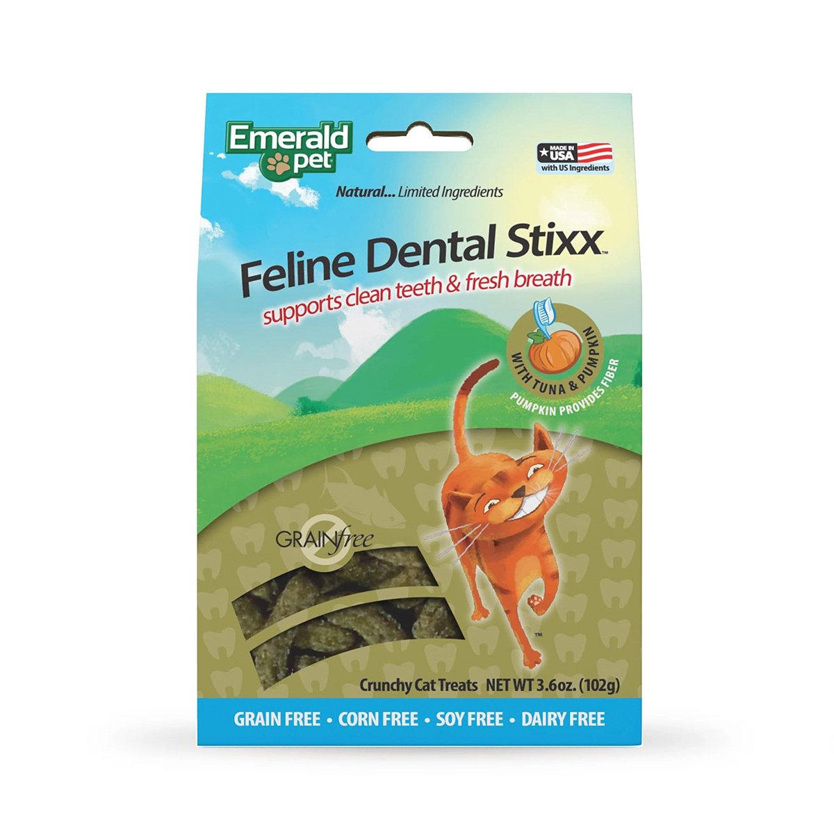 Emerald Pet Dental Stixx Premios Dentales Naturales Receta Atún y Calabaza para Gato, 102 g