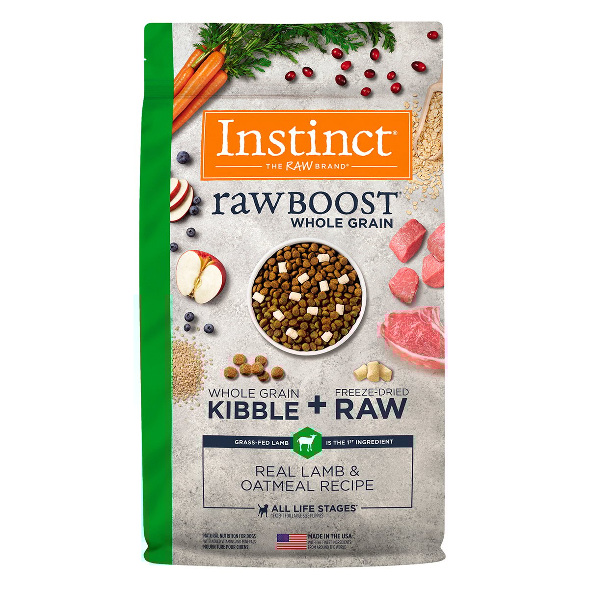 Instinct Raw Boost Alimento Seco Natural con Cereales Integrales para Perro Todas las Etapas de Vida Receta Cordero y Avena, 2 kg