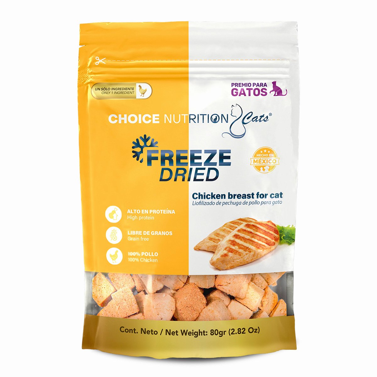 Choice Nutrition Freeze Dried Premio Liofilizado de Pechuga de Pollo para Gato, 80 g