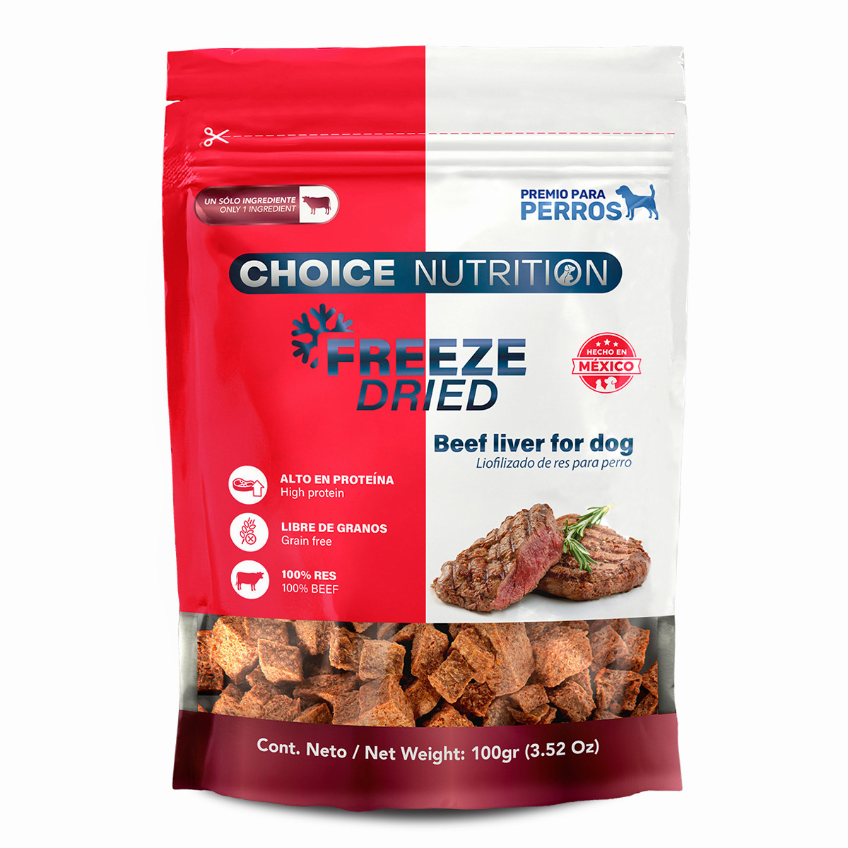 Choice Nutrition Freeze Dried Premio Liofilizado de Hígado Res para Perro, 100 g