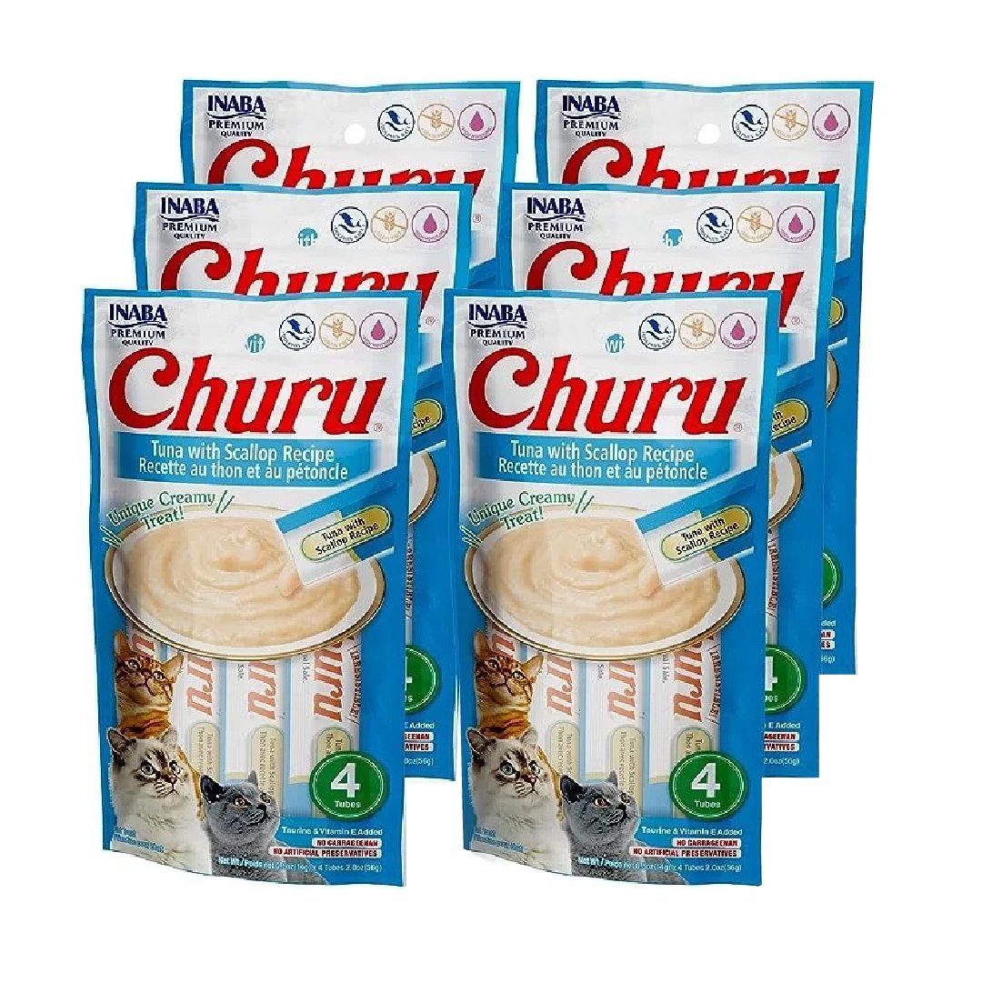 Inaba Churu Premio Cremoso Natural para Gato Todas las Etapas de Vida Receta Atún y Viera, 1 Paquete