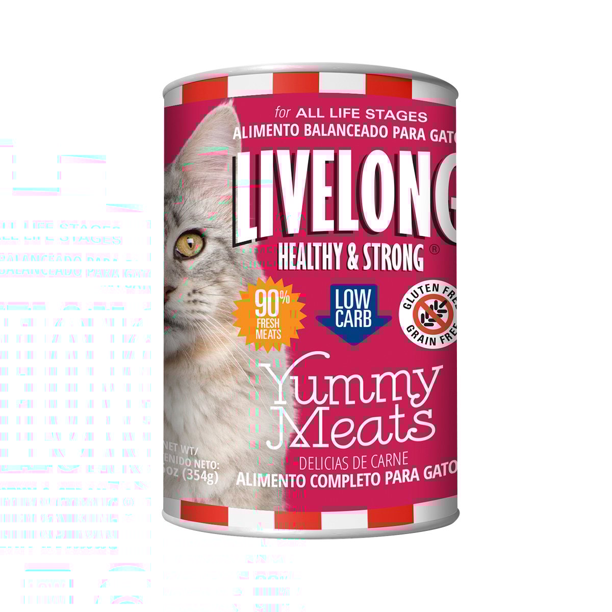 Livelong Healthy & Strong Alimento Natural Húmedo para Gato Todas las Edades Receta Delicias de Carne, 354 g