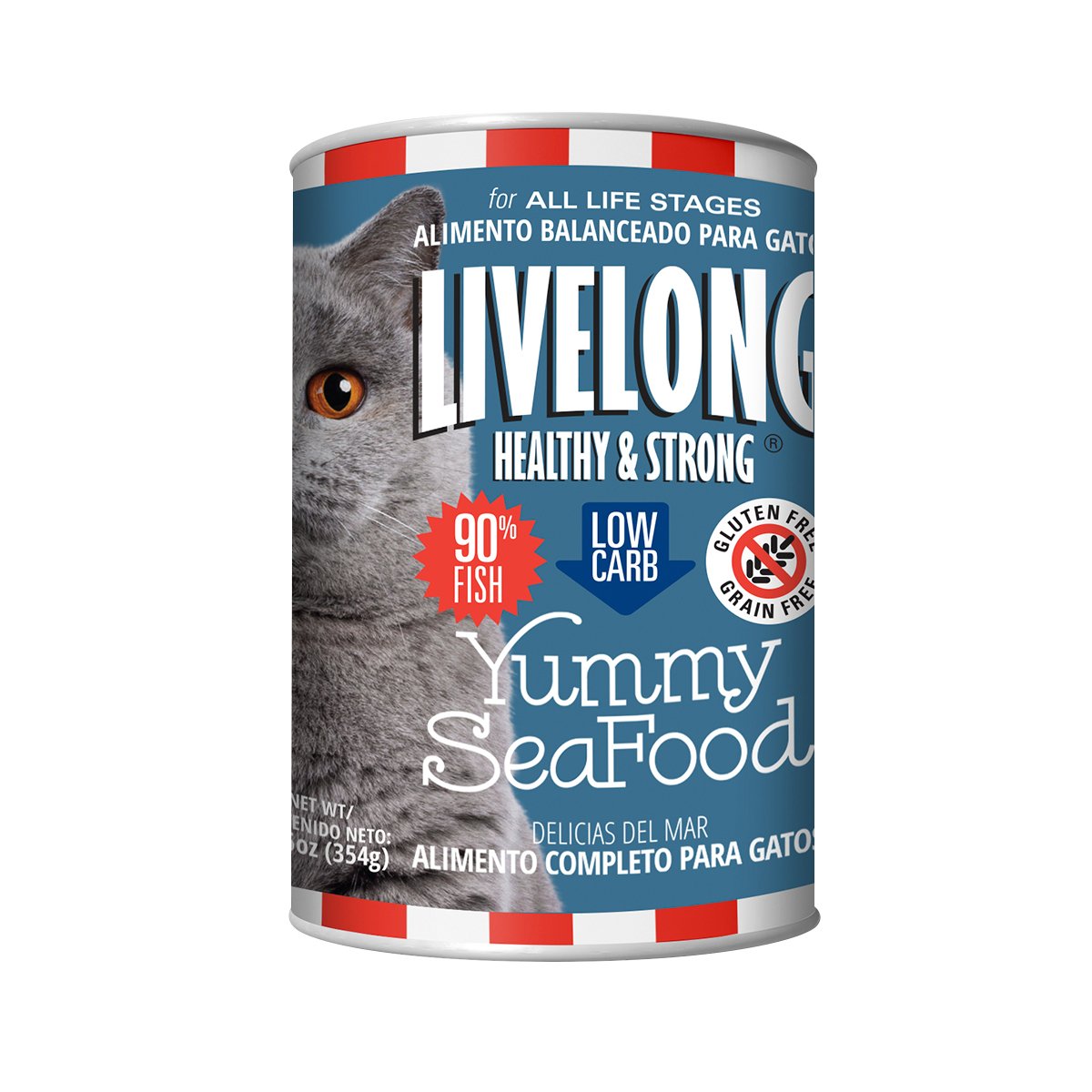 Livelong Healthy & Strong Alimento Natural Húmedo para Gato Todas las Edades Receta Delicias del Mar, 354 g