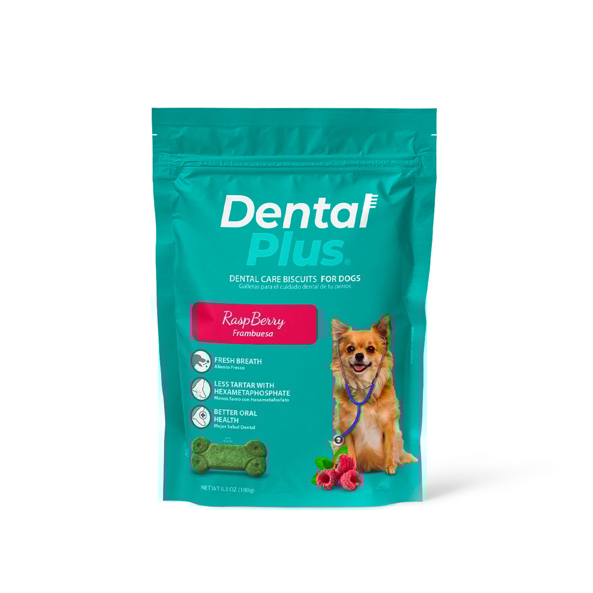 Dental Plus Galletas para la Salud Dental Receta Frambuesa para Perro, 180 g