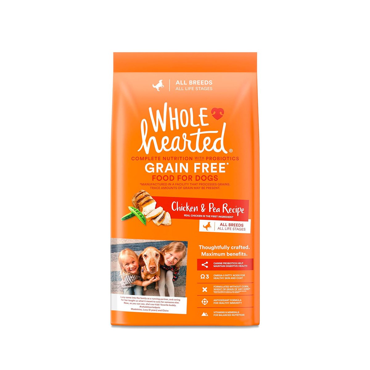 WholeHearted Libre de Granos Alimento Natural para Perro Todas las Edades Receta Pollo y Chícharo, 18.1 kg