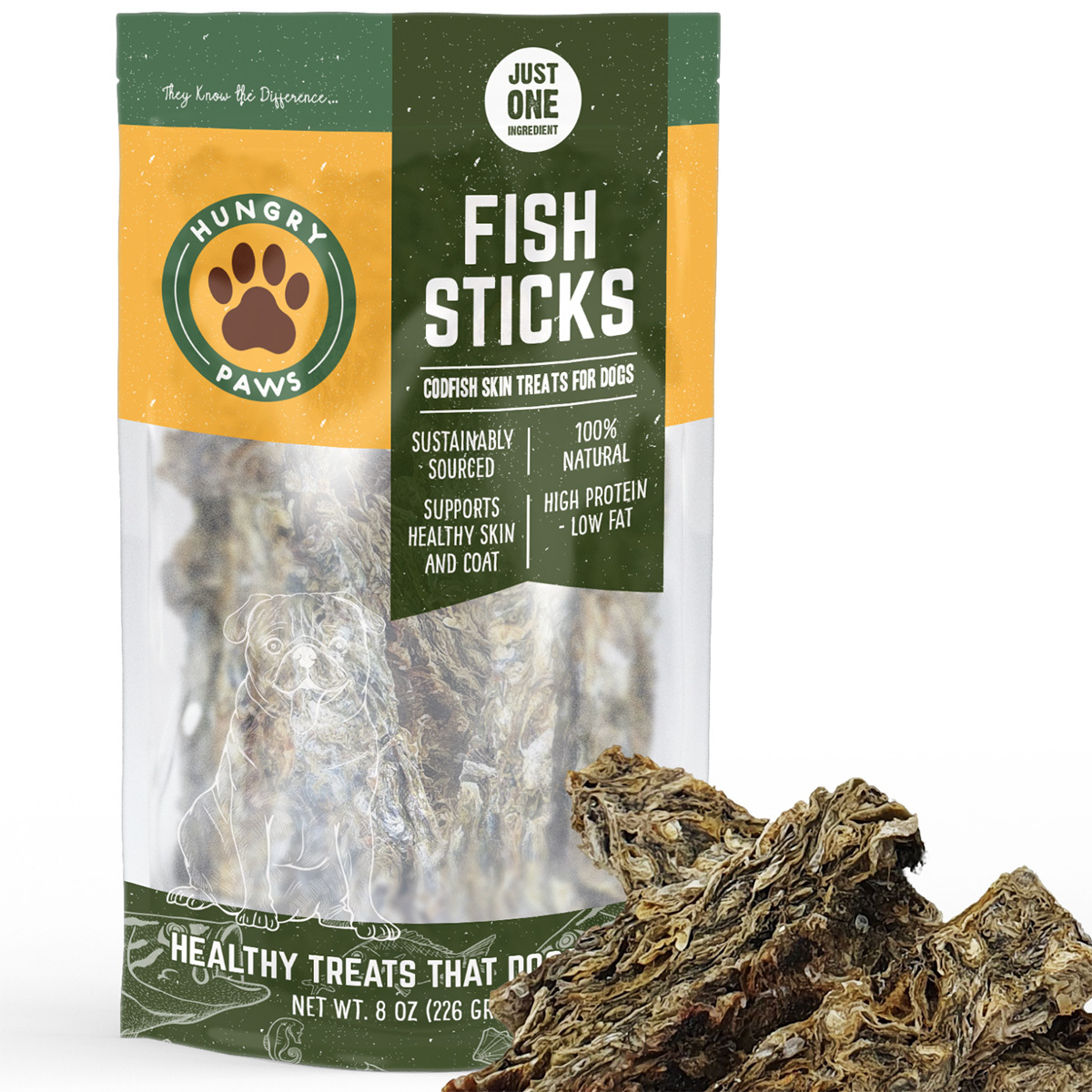 Hungry Paws Fish Sticks Premios Naturales Barritas de Piel de Bacalao ...