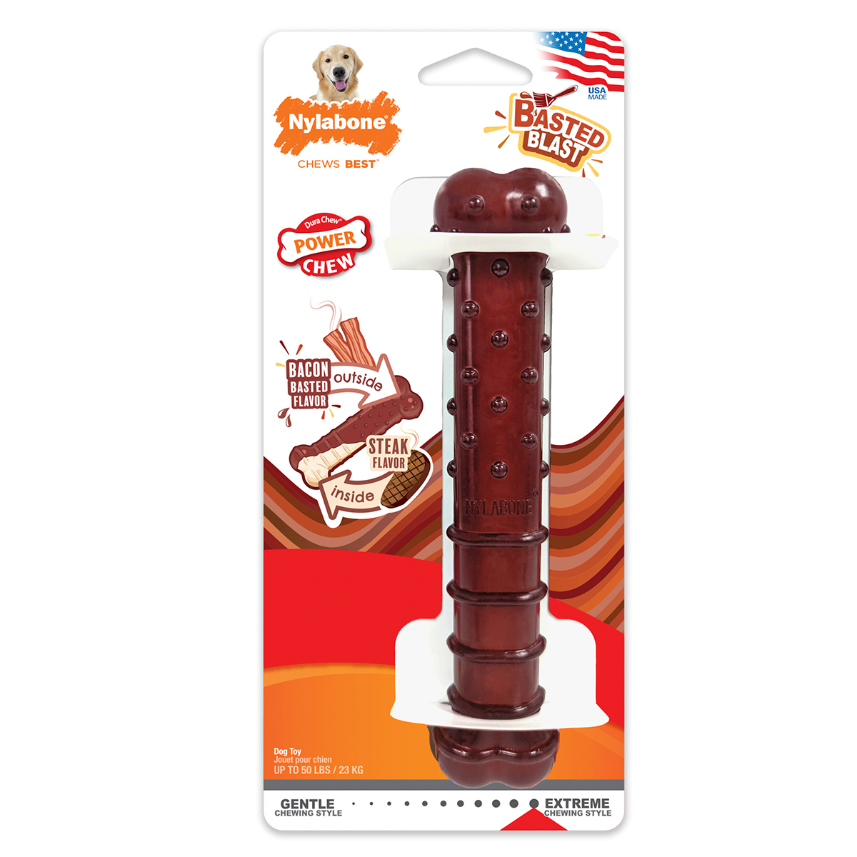Nylabone Power Chew Juguete Masticable Diseño Hueso Sabor Carne y Tocino para Perro, Grande