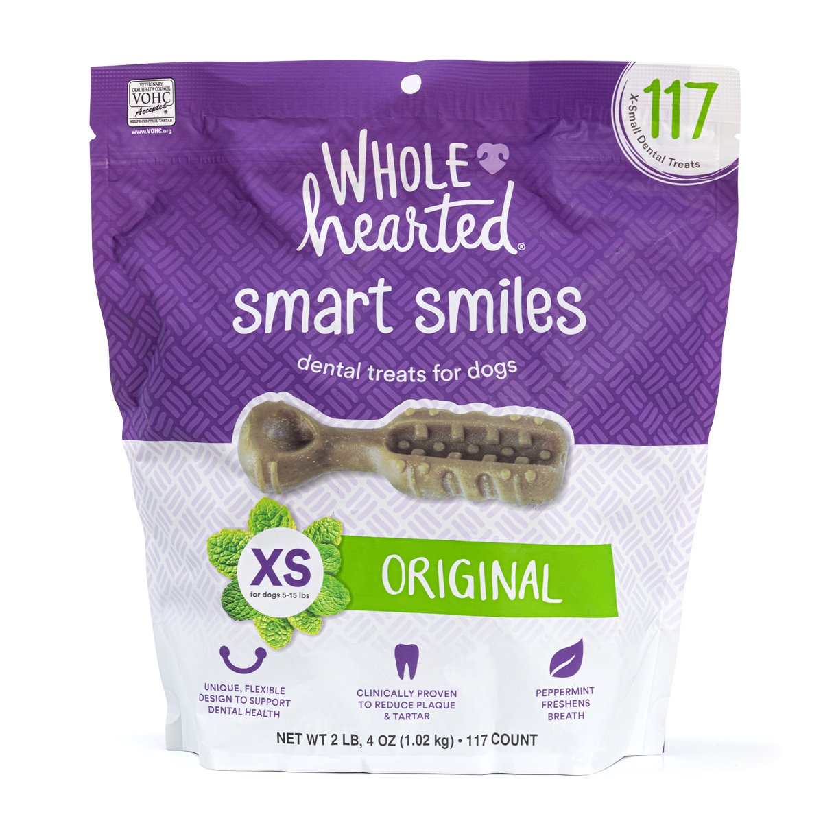 WholeHearted Smart Smiles Premios Dentales para Perro Raza Pequeña y Mini Receta Original, 117 Piezas