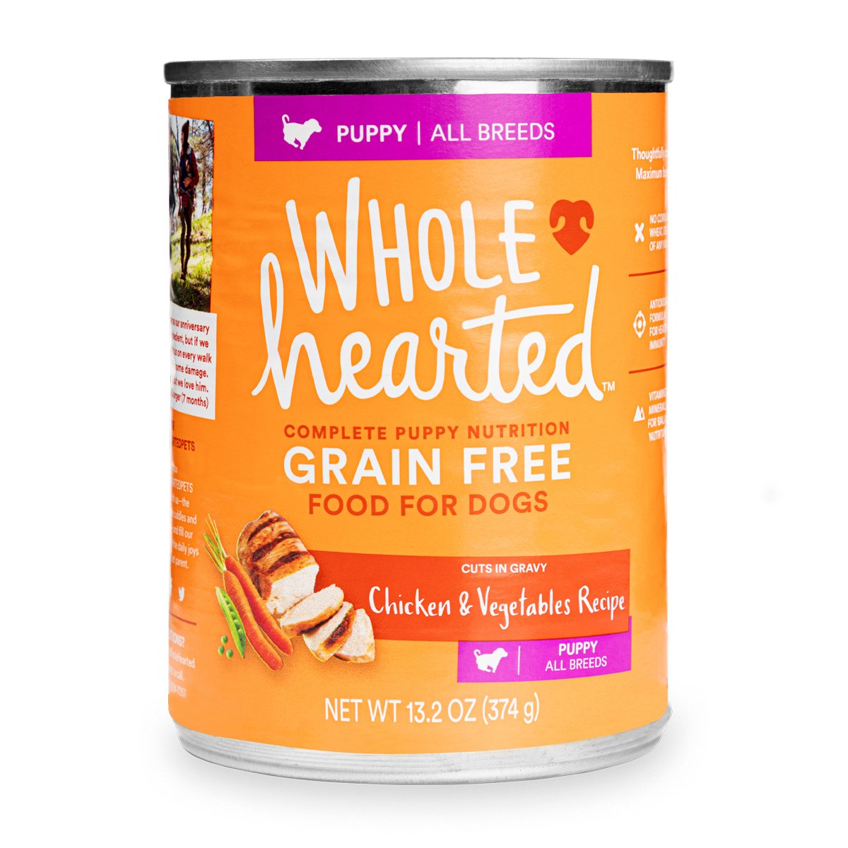 WholeHearted Alimento Húmedo Natural para Cachorro Receta Pollo y Vegetales, 374 g