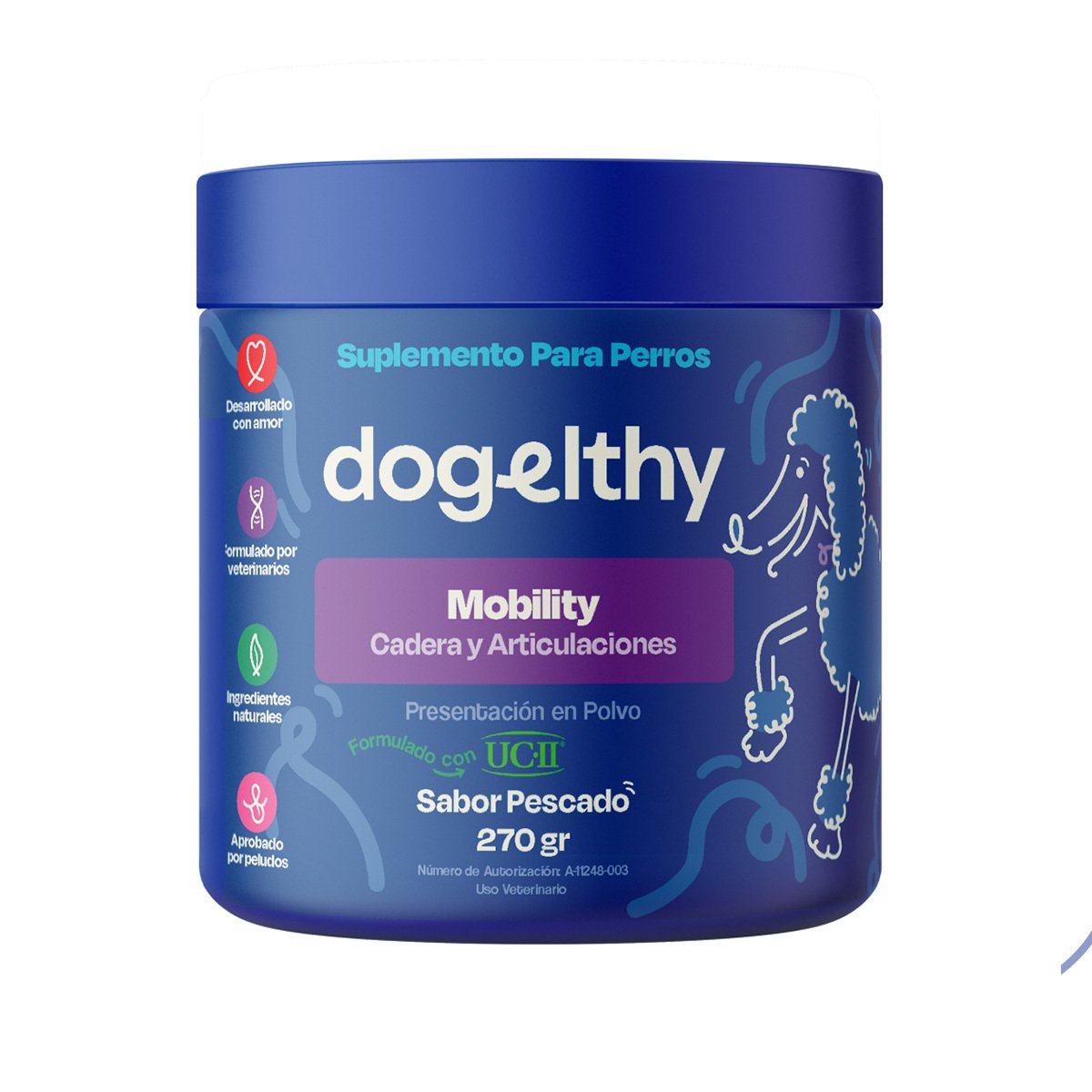 Dogelthy Mobility Suplemento en Polvo para Cuidado Articular para Perro, 270 g