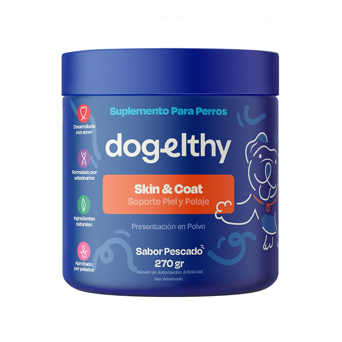 Dogelthy Skin & Coat Suplemento en Polvo para Cuidado de Piel y Pelo para Perro, 270 g