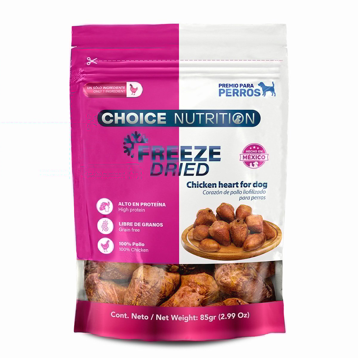 Choice Nutrition Freeze Dried Premio Liofilizado para Perro Receta Corazón de Pollo, 85g