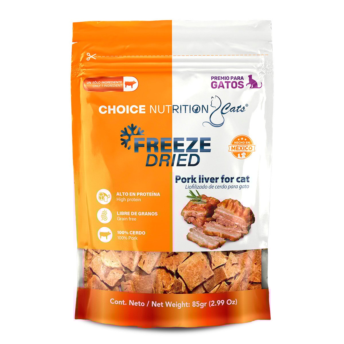 Choice Nutrition Freeze Dried Premio Liofilizado para Gato Receta Hígado de Cerdo, 85g