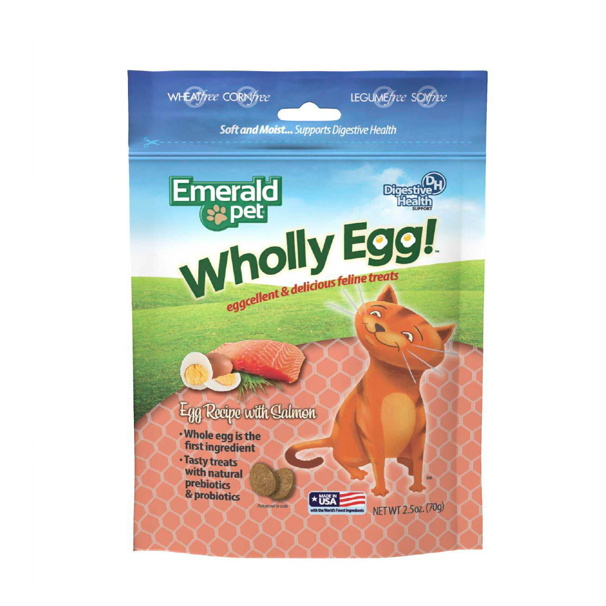 Emerald Pet Wholly Egg! Premios Digestivos para Gato Receta Huevo y Salmón, 70 g