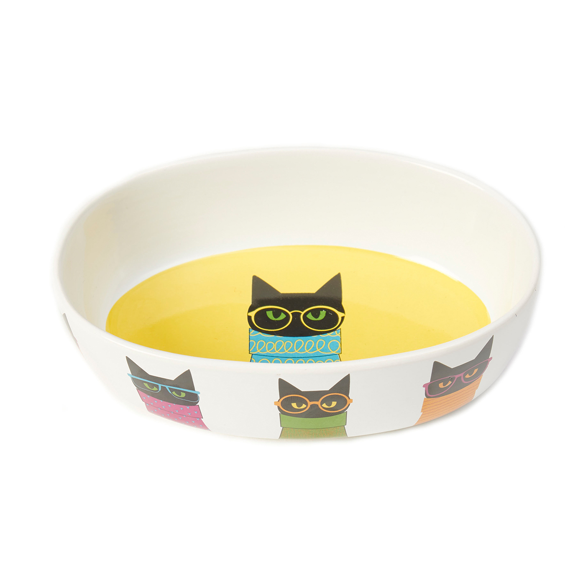 Petrageous Tazón de Cerámica Ovalado Modelo Smart Kitty para gato, Chico