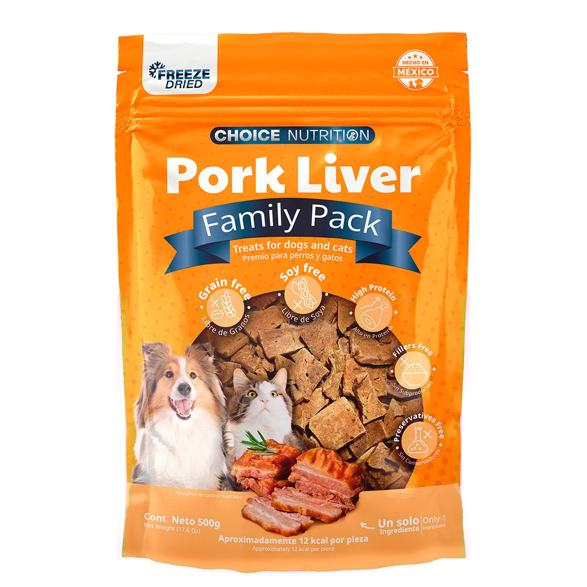 Choice Nutrition Freeze Dried Premio Liofilizado de Hígado de Cerdo para Perro y Gato, 500 g