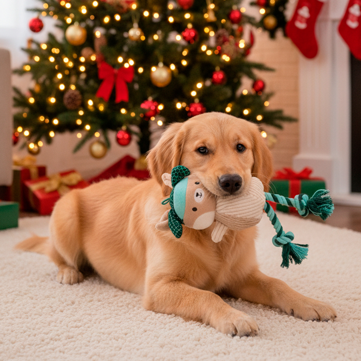 Latipaw Holiday Perro de Peluche con Cuerda y Pelota en el Interior para Perro, Mediano