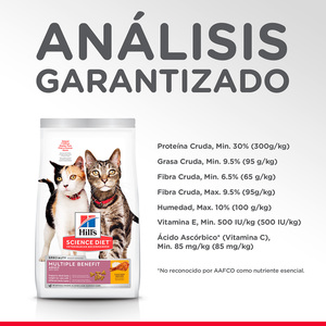 Hill's Science Diet Múltiple Benefit Alimento Seco Hogar Multigato para Gato Adulto  Receta Pollo, 7 kg