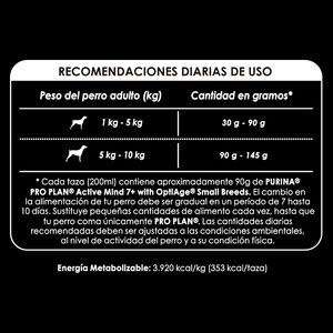 Pro Plan Optiage Active Mind Alimento Seco para Perro Senior Raza Pequeña Receta Pollo y Arroz, 1 kg