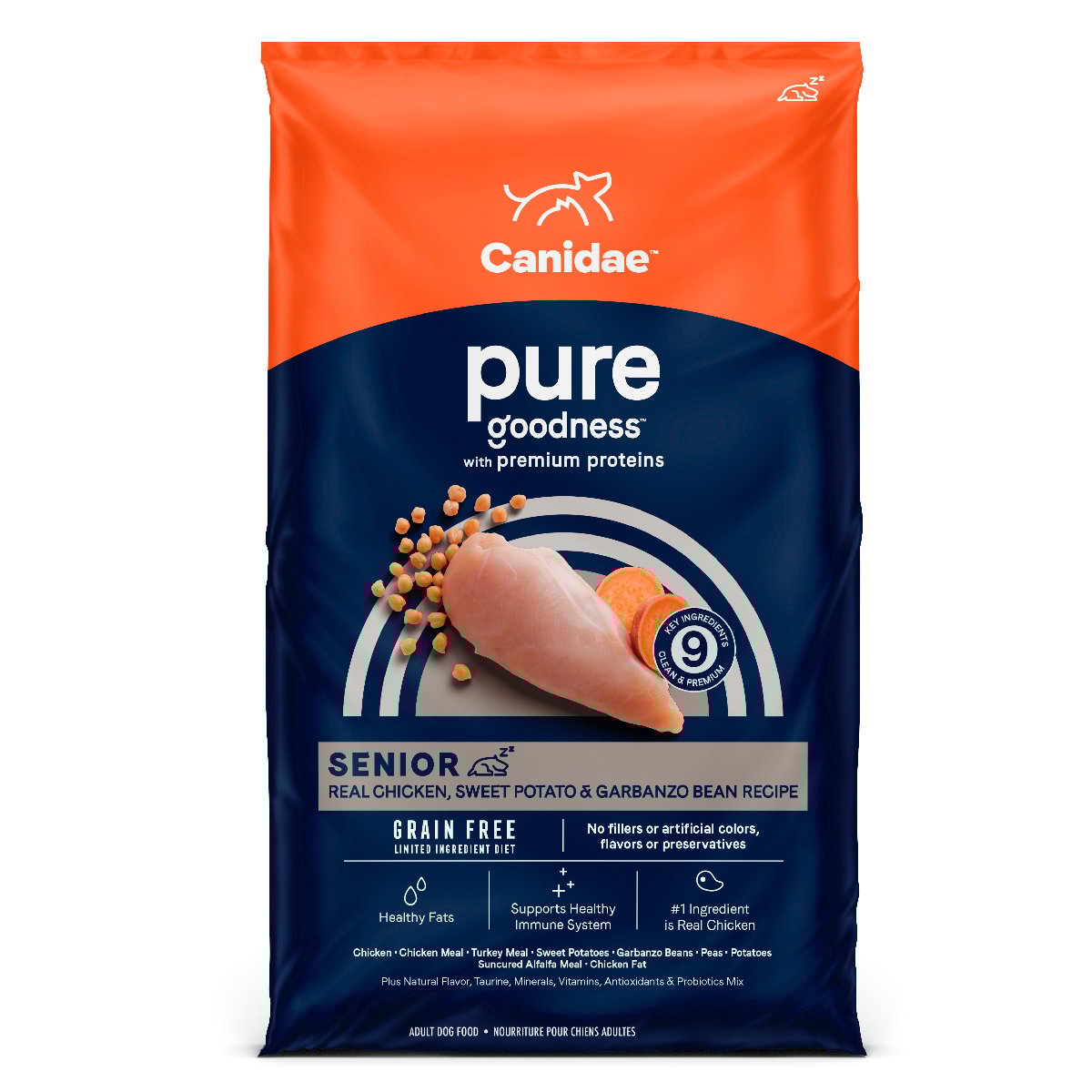 Canidae Pure Alimento Natural sin Granos para Perro Senior Receta Pollo Camote y Garbanzos, 10.8 kg