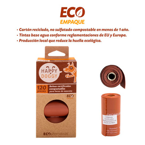 Happy Doggy Bolsas Biodegradables Compostables para Desechos de Mascotas, 120 Piezas