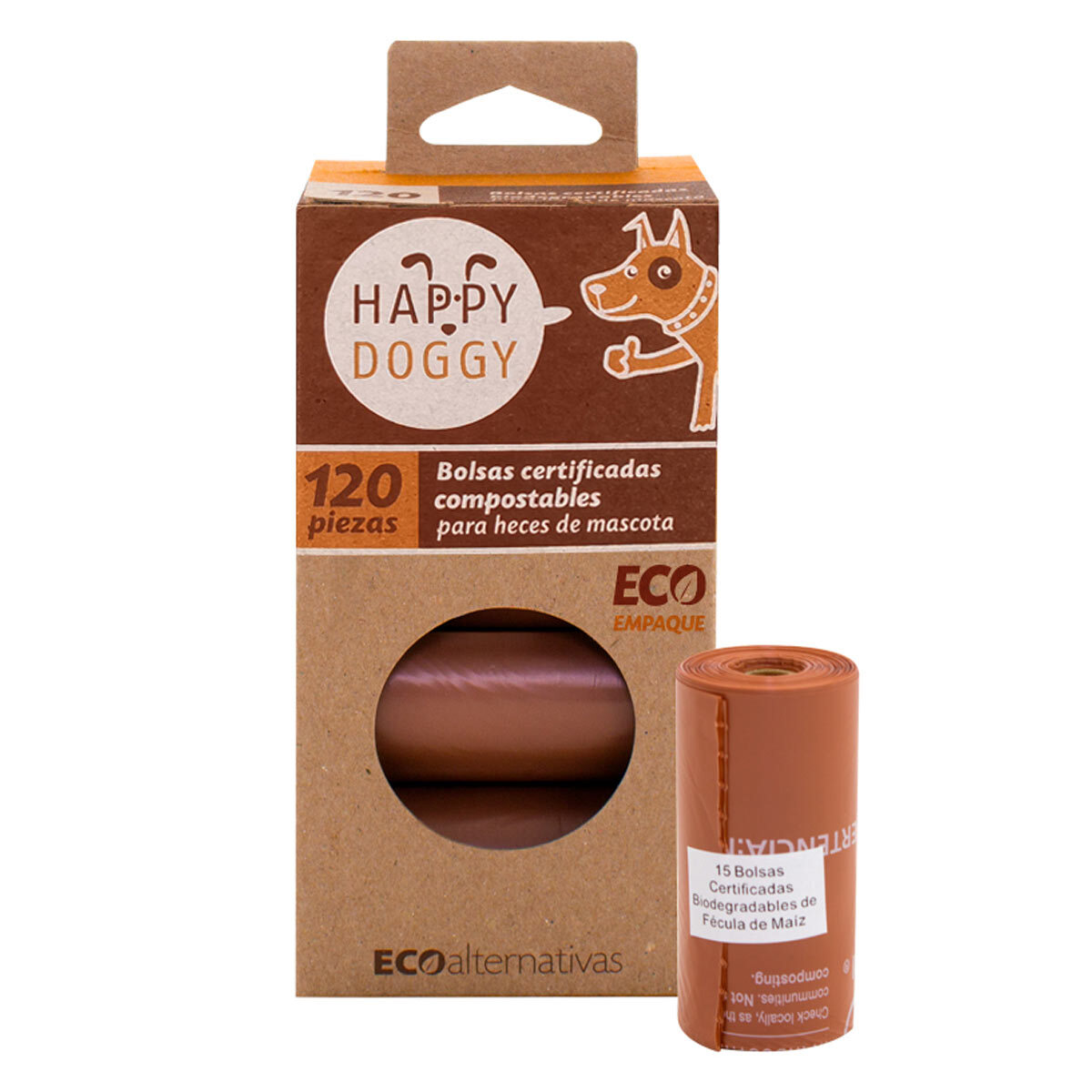 Happy Doggy Bolsas Biodegradables Compostables para Desechos de Mascotas, 120 Piezas