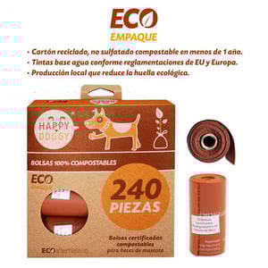 Happy Doggy Bolsas Biodegradables Compostables para Desechos de Mascotas, 240 Piezas