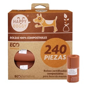 Happy Doggy Bolsas Biodegradables Compostables para Desechos de Mascotas, 240 Piezas Happy Doggy Bolsas Biodegradables Compostables para Desechos de Mascotas, 240 Piezas