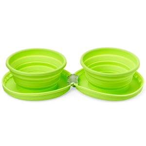 EveryYay Bowl Doble Colapsable de Silicón Color Verde con Zip para Perro, Grande