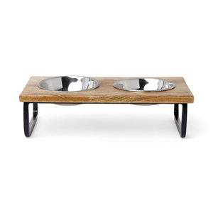 EveryYay Better Together Comedero Elevado Doble de Madera con Tazones de Acero Inoxidable para Gato, Chico