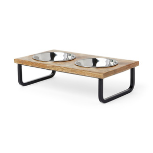 EveryYay Better Together Comedero Elevado Doble de Madera con Tazones de Acero Inoxidable para Gato, Chico