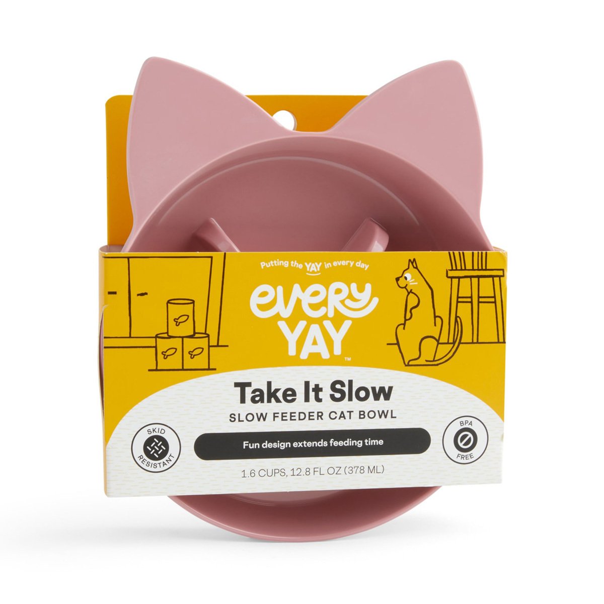 EveryYay Take it Slow Tazón para Alimentación Lenta Color Rosa para Gato, Chico